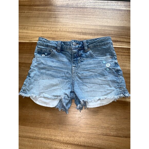 Cat & Jack Girls Distressed Denim Blue Shorts w/ Embroidered Flowers Medium - Picture 2 of 12